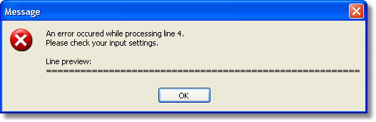 Error message from data import procedure