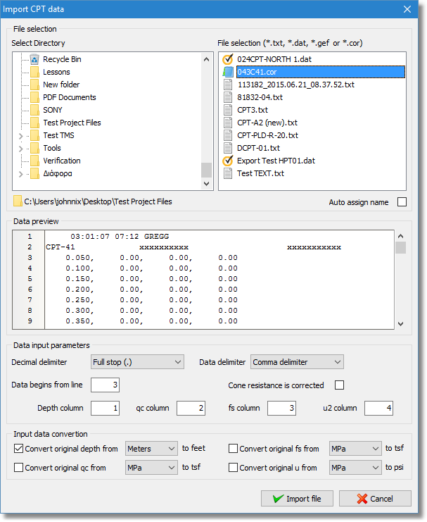 Importing .cor files (for a project with units in SI)