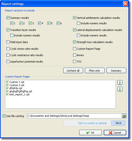 Report settings dialog