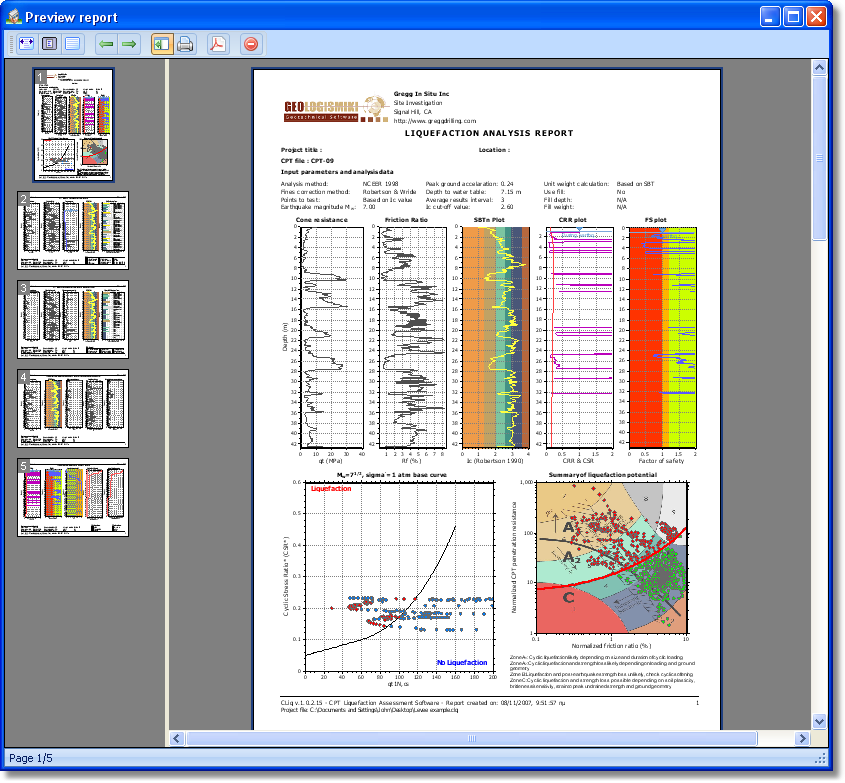 A sample report preview (summary results only in full color)