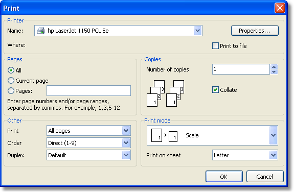 Print settings dialog