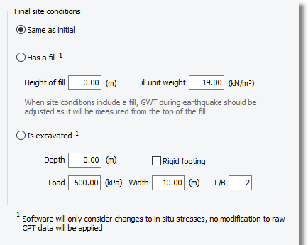 Site conditions parameters