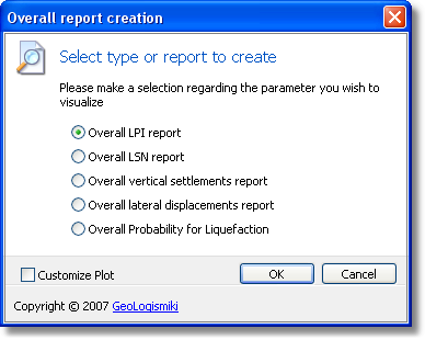 Overall summary report selection dialog
