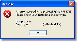 Error message from data import procedure