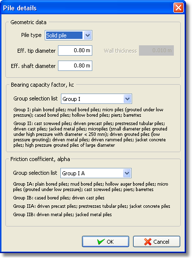 Pile properties dialog
