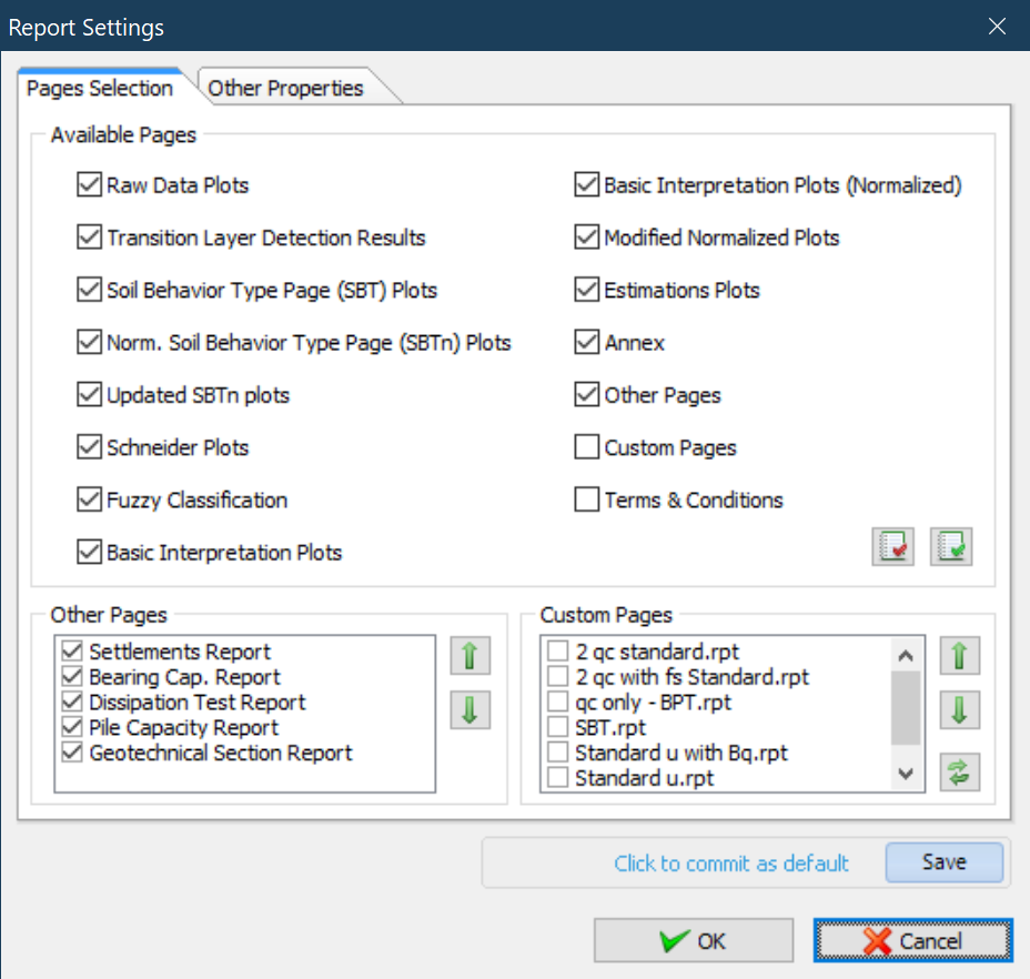 Report settings dialog