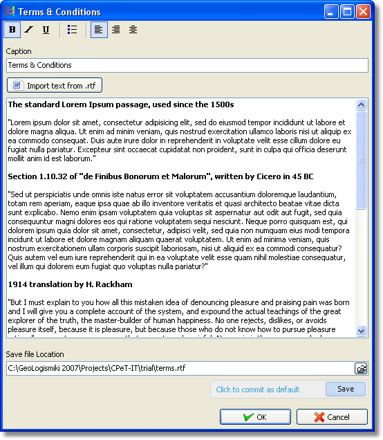 Terms & Conditions dialog