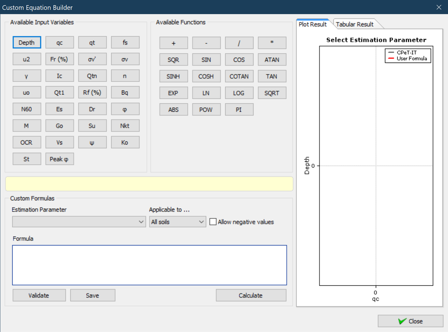 Custom equation builder dialog