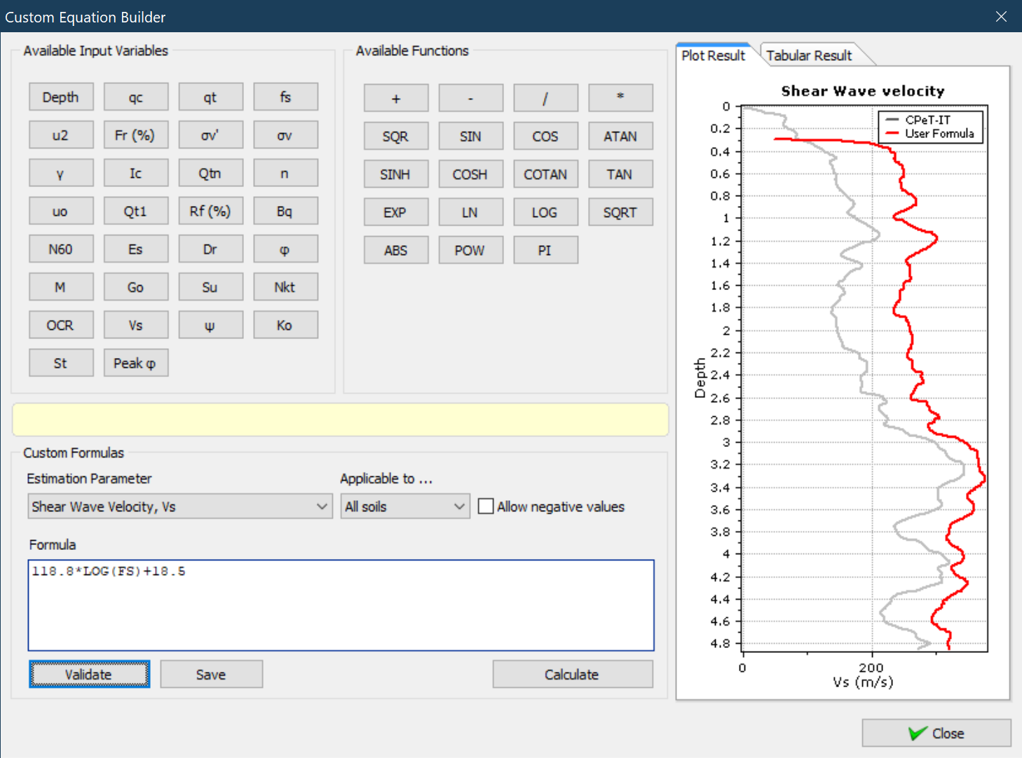 Custom formula with results