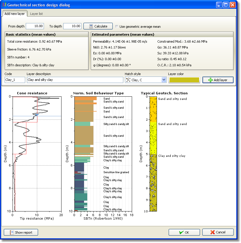 Geotechnical section module dialog