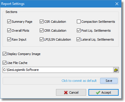 Report settings dialog